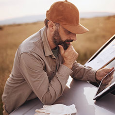 Man reading tablet