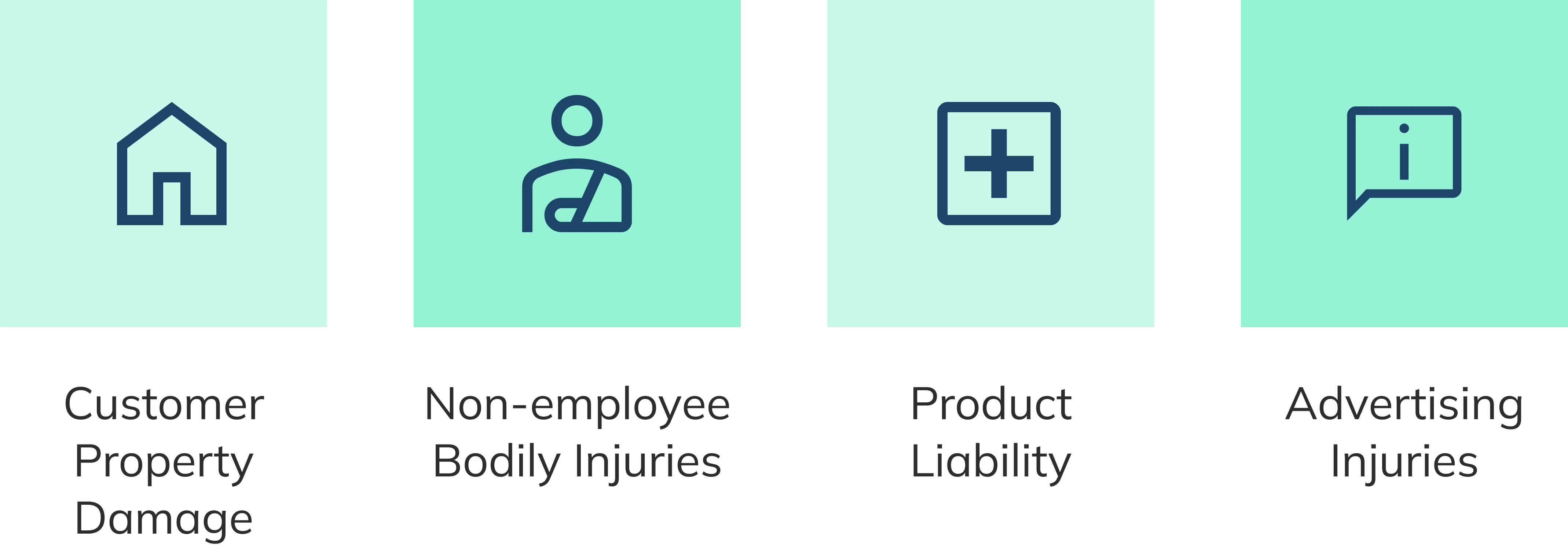 Customer Property Damage, Non-employee Bodily Injuries, Product Liability, Advertising Injuries